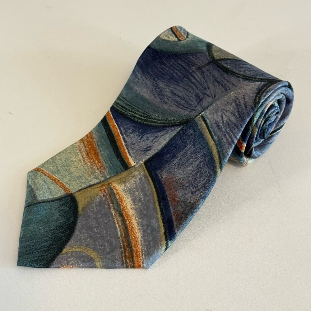 Bugatti Mens Multicolor Geometric Pattern Italian Silk‎ Classic Regular Neckties